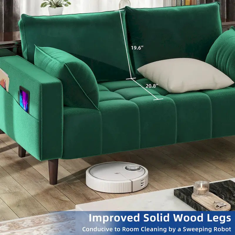 Moasis 56-Inch Velvet Tufted Loveseat Sofa with Button-Detail Seat and Convenient Side Storage Pocket 12