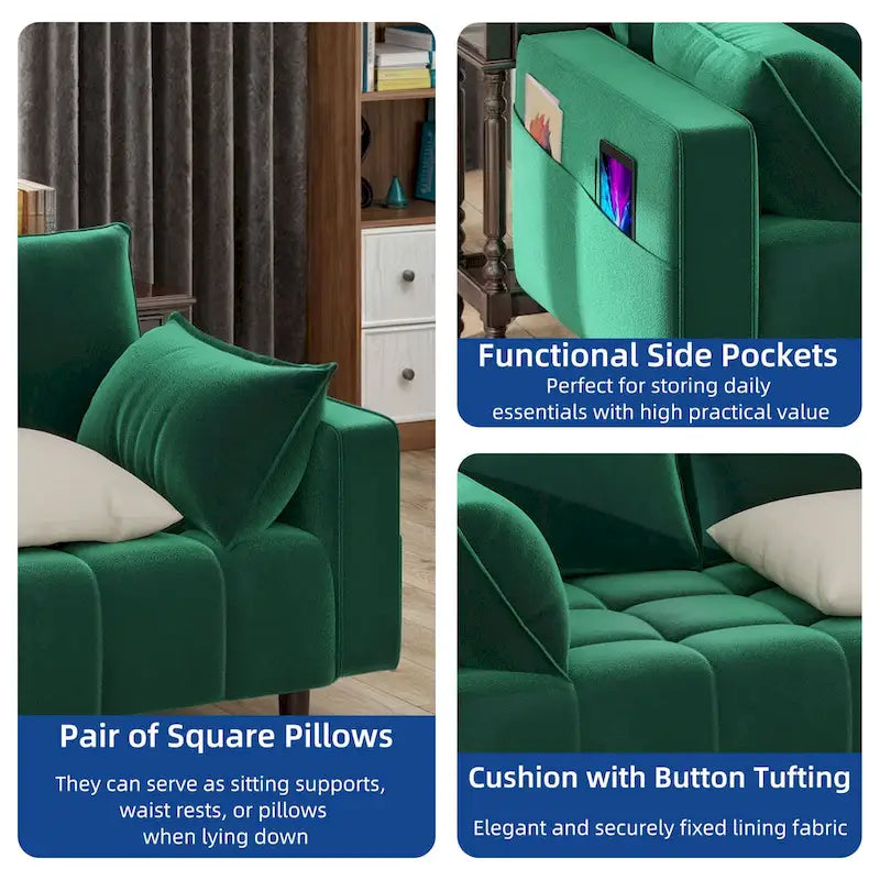 Moasis 56-Inch Velvet Tufted Loveseat Sofa with Button-Detail Seat and Convenient Side Storage Pocket 13