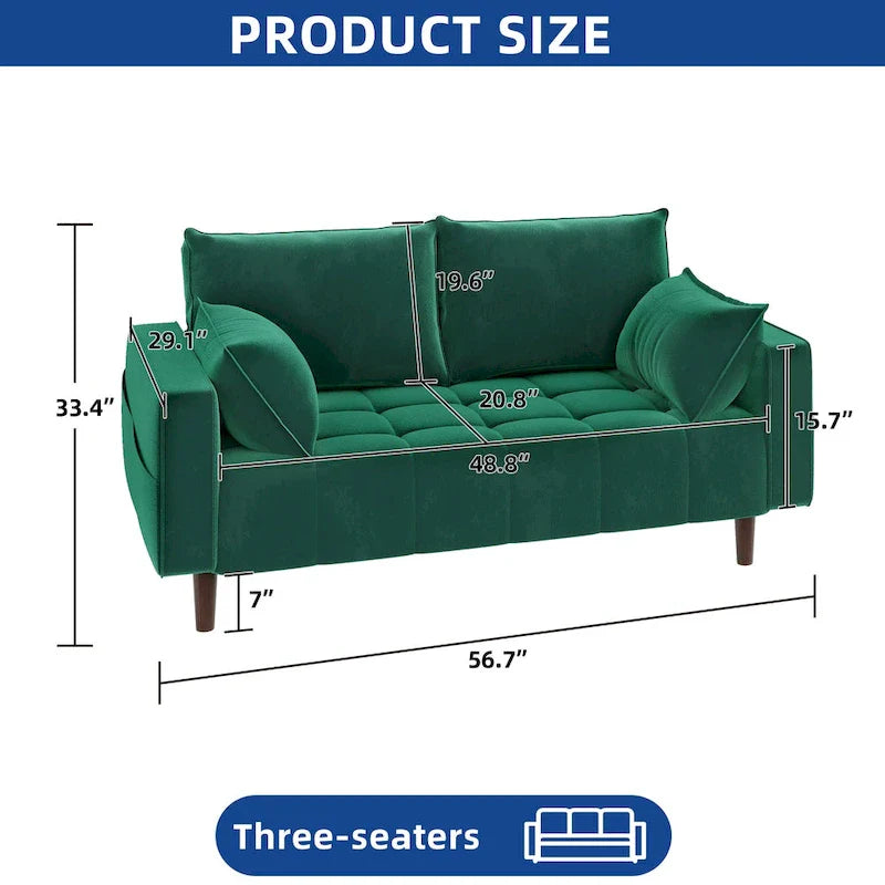 Moasis 56-Inch Velvet Tufted Loveseat Sofa with Button-Detail Seat and Convenient Side Storage Pocket 16