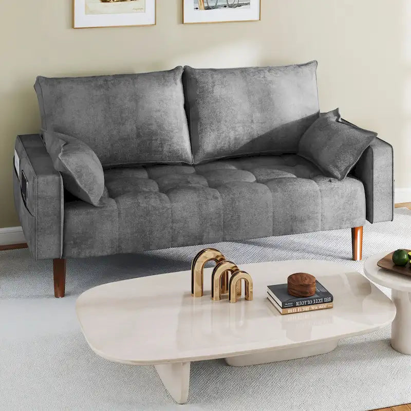 Moasis 56-Inch Velvet Tufted Loveseat Sofa with Button-Detail Seat and Convenient Side Storage Pocket 17