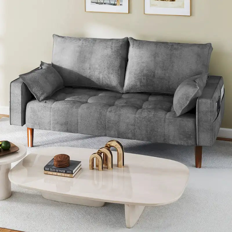 Moasis 56-Inch Velvet Tufted Loveseat Sofa with Button-Detail Seat and Convenient Side Storage Pocket 18