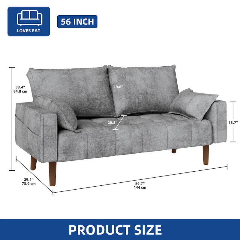 Moasis 56-Inch Velvet Tufted Loveseat Sofa with Button-Detail Seat and Convenient Side Storage Pocket 19