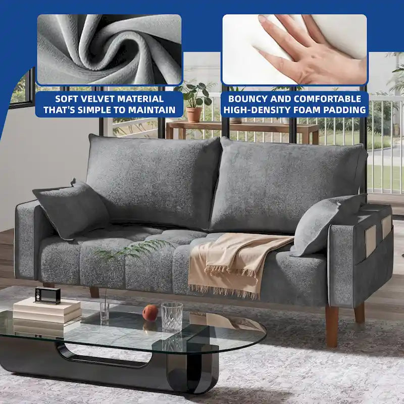 Moasis 56-Inch Velvet Tufted Loveseat Sofa with Button-Detail Seat and Convenient Side Storage Pocket 21