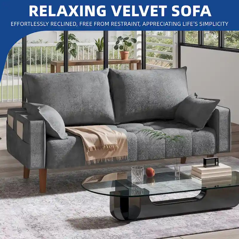 Moasis 56-Inch Velvet Tufted Loveseat Sofa with Button-Detail Seat and Convenient Side Storage Pocket 22