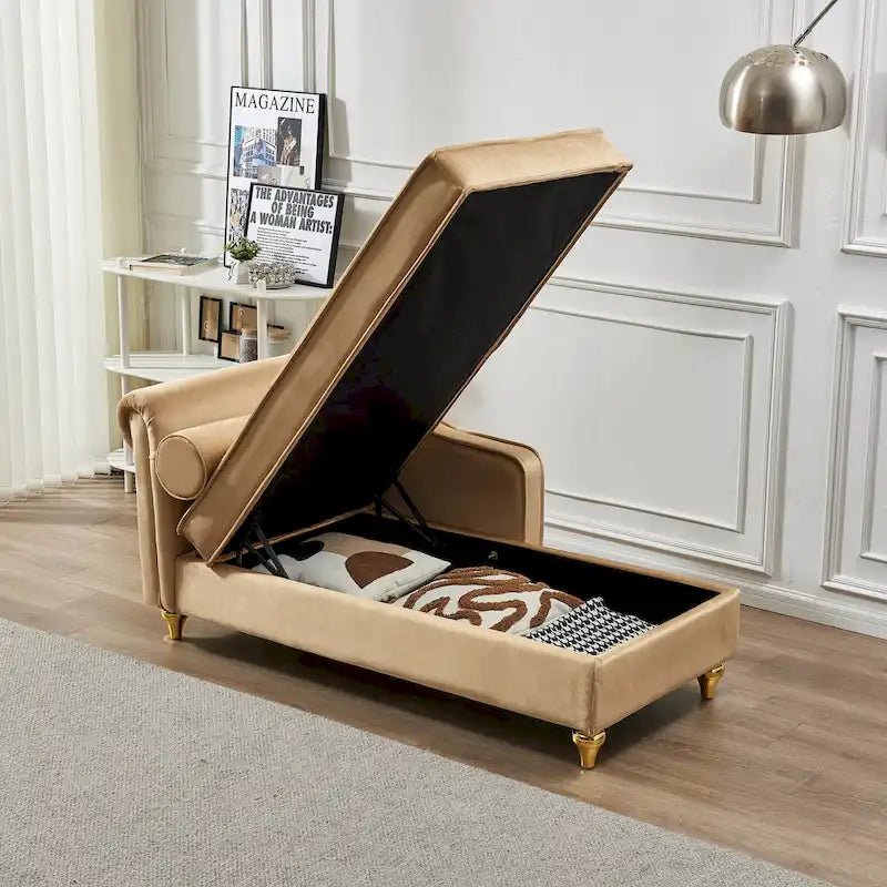 Contemporary Velvet Chaise Lounge Chair with Storage 4
