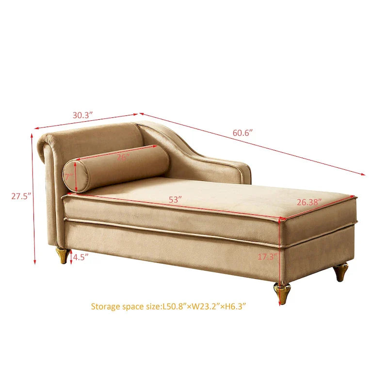 Contemporary Velvet Chaise Lounge Chair with Storage 12