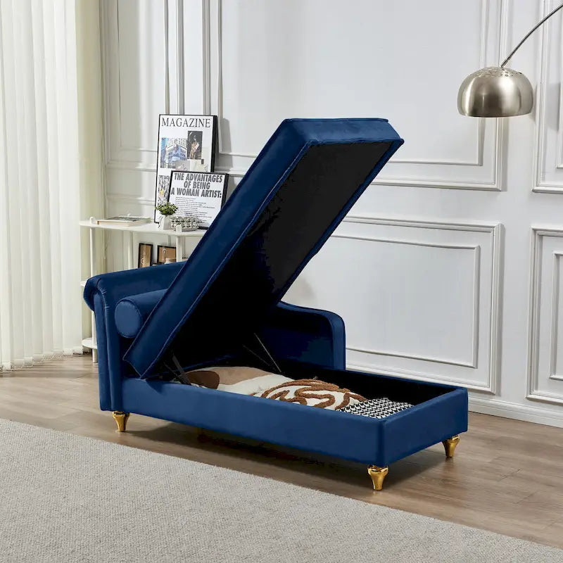 Contemporary Velvet Chaise Lounge Chair with Storage 15