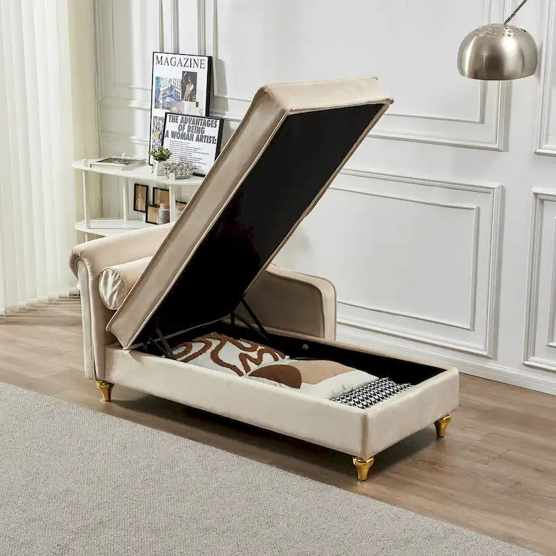 Contemporary Velvet Chaise Lounge Chair with Storage 28