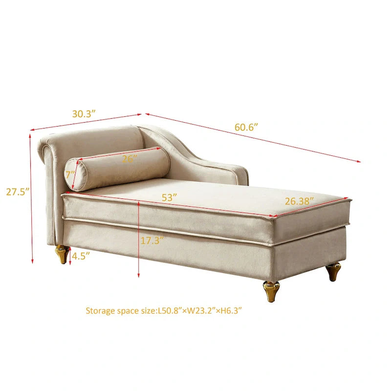 Contemporary Velvet Chaise Lounge Chair with Storage 33