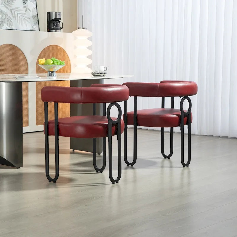 Set of 2 Contemporary PU Fabric Upholstered Barrel Accent Chairs - Stylish Dining and Living Room Armchairs 35