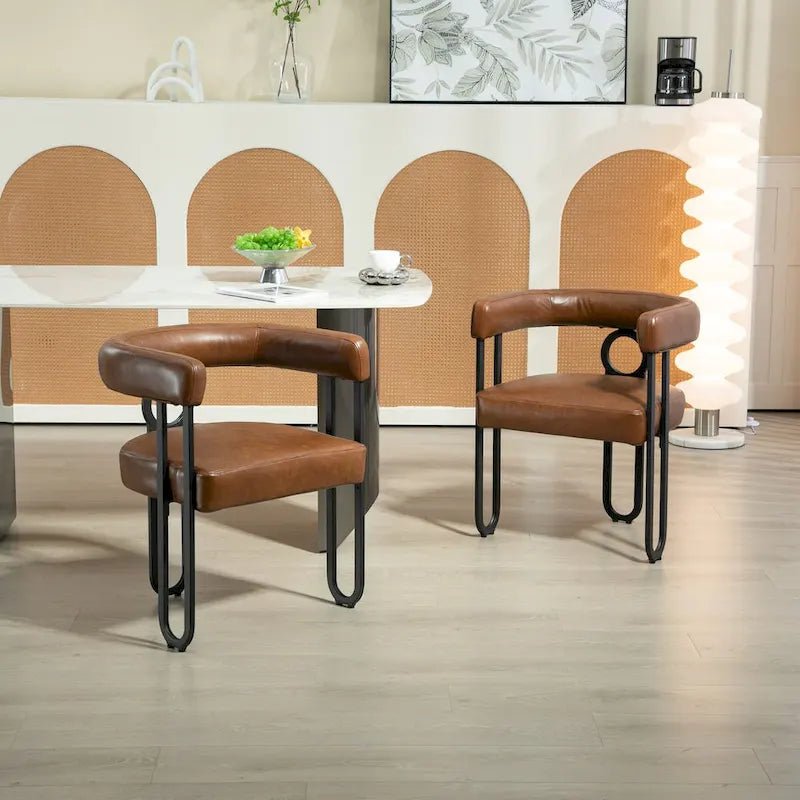 Set of 2 Contemporary PU Fabric Upholstered Barrel Accent Chairs - Stylish Dining and Living Room Armchairs 5