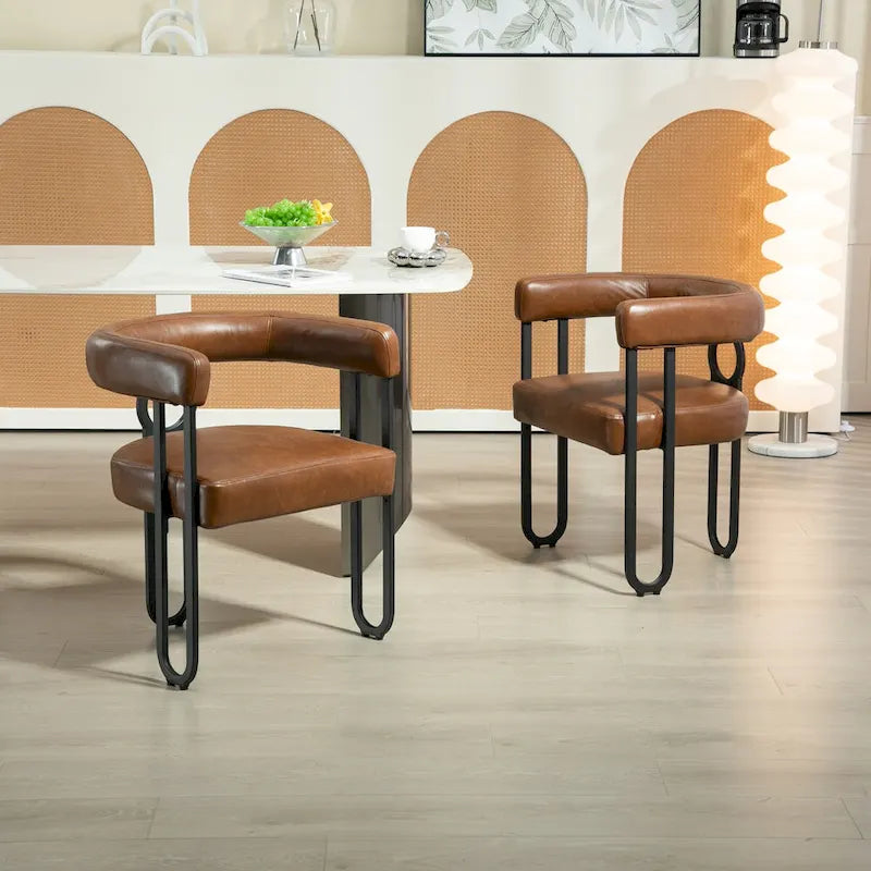 Set of 2 Contemporary PU Fabric Upholstered Barrel Accent Chairs - Stylish Dining and Living Room Armchairs 7