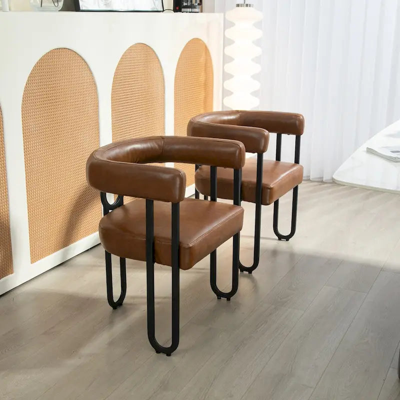 Set of 2 Contemporary PU Fabric Upholstered Barrel Accent Chairs - Stylish Dining and Living Room Armchairs 12