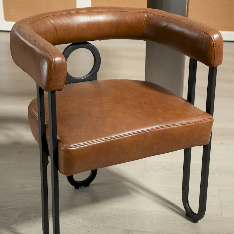 Set of 2 Contemporary PU Fabric Upholstered Barrel Accent Chairs - Stylish Dining and Living Room Armchairs 13