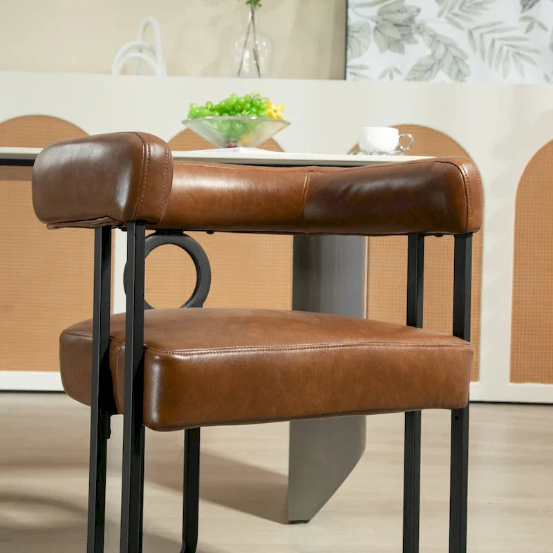 Set of 2 Contemporary PU Fabric Upholstered Barrel Accent Chairs - Stylish Dining and Living Room Armchairs 14
