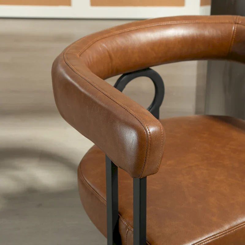 Set of 2 Contemporary PU Fabric Upholstered Barrel Accent Chairs - Stylish Dining and Living Room Armchairs 15