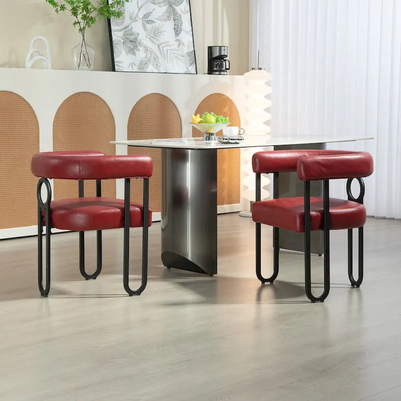 Set of 2 Contemporary PU Fabric Upholstered Barrel Accent Chairs - Stylish Dining and Living Room Armchairs 21