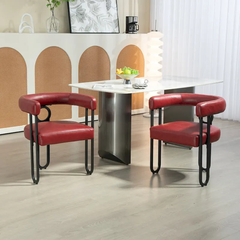 Set of 2 Contemporary PU Fabric Upholstered Barrel Accent Chairs - Stylish Dining and Living Room Armchairs 22