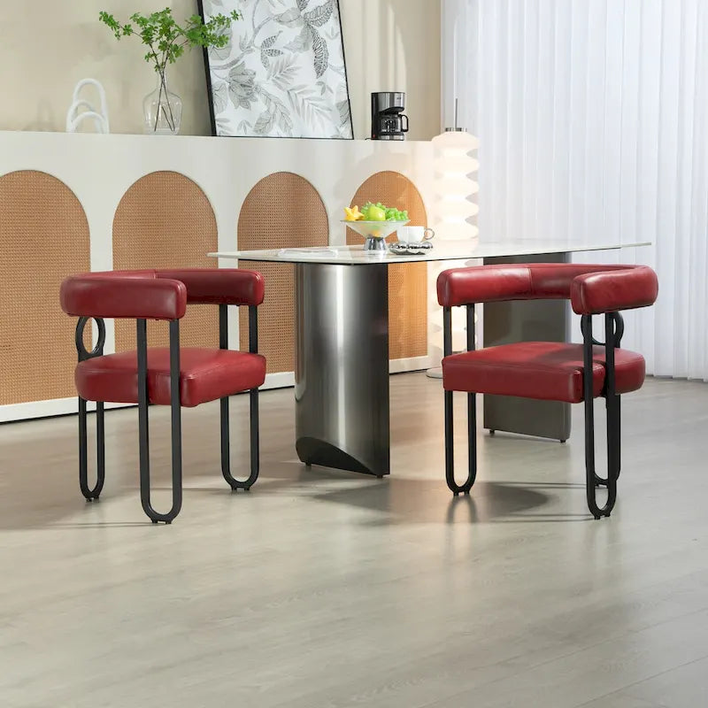 Set of 2 Contemporary PU Fabric Upholstered Barrel Accent Chairs - Stylish Dining and Living Room Armchairs 23