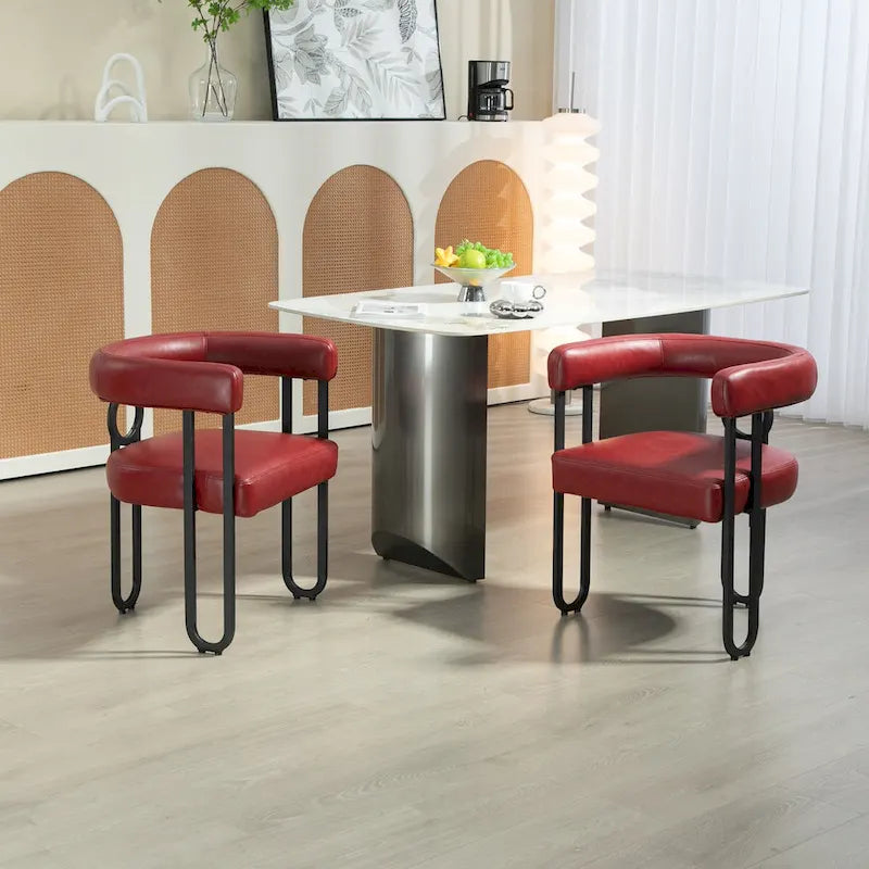 Set of 2 Contemporary PU Fabric Upholstered Barrel Accent Chairs - Stylish Dining and Living Room Armchairs 24