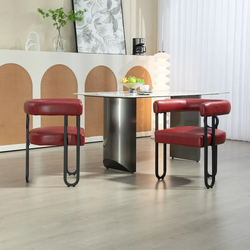 Set of 2 Contemporary PU Fabric Upholstered Barrel Accent Chairs - Stylish Dining and Living Room Armchairs 25