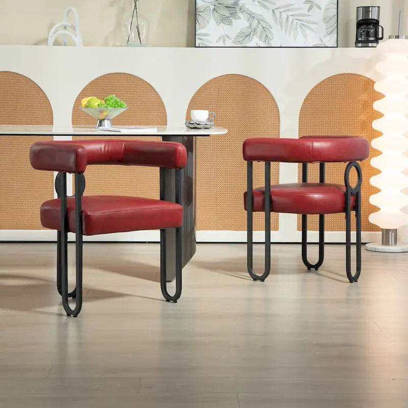 Set of 2 Contemporary PU Fabric Upholstered Barrel Accent Chairs - Stylish Dining and Living Room Armchairs 27