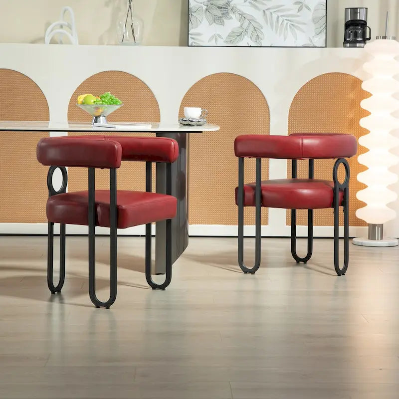 Set of 2 Contemporary PU Fabric Upholstered Barrel Accent Chairs - Stylish Dining and Living Room Armchairs 28