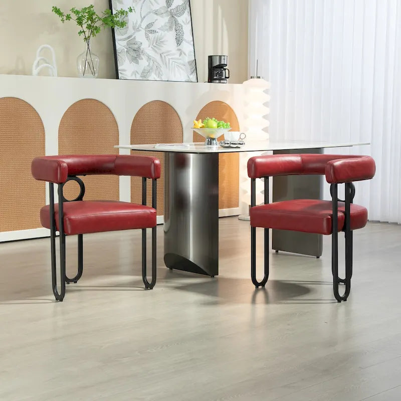 Set of 2 Contemporary PU Fabric Upholstered Barrel Accent Chairs - Stylish Dining and Living Room Armchairs 31