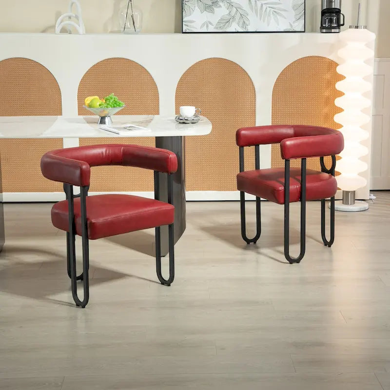Set of 2 Contemporary PU Fabric Upholstered Barrel Accent Chairs - Stylish Dining and Living Room Armchairs 32