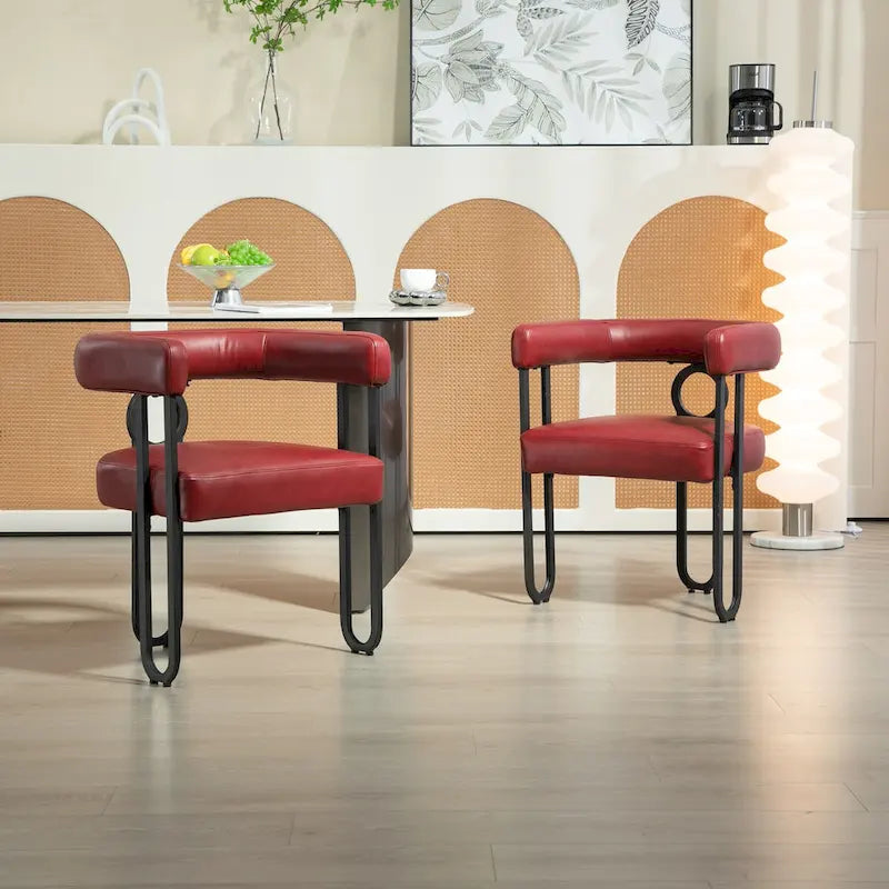 Set of 2 Contemporary PU Fabric Upholstered Barrel Accent Chairs - Stylish Dining and Living Room Armchairs 33