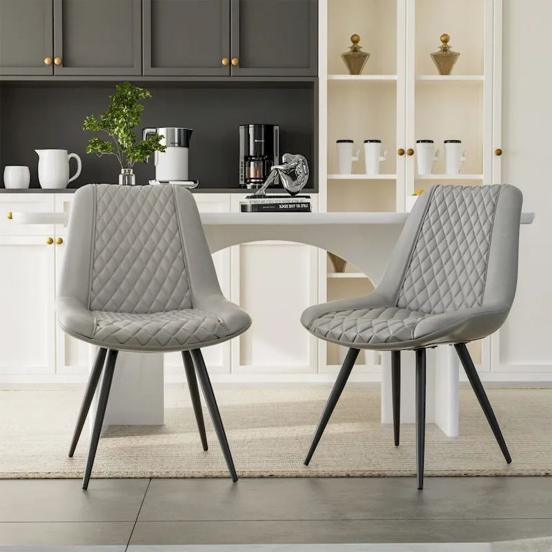 Set of 2 Leather Dining Chairs with Metal Legs 20