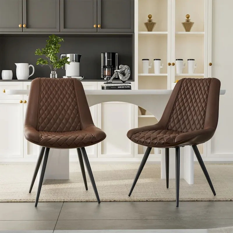 Set of 2 Leather Dining Chairs with Metal Legs 8