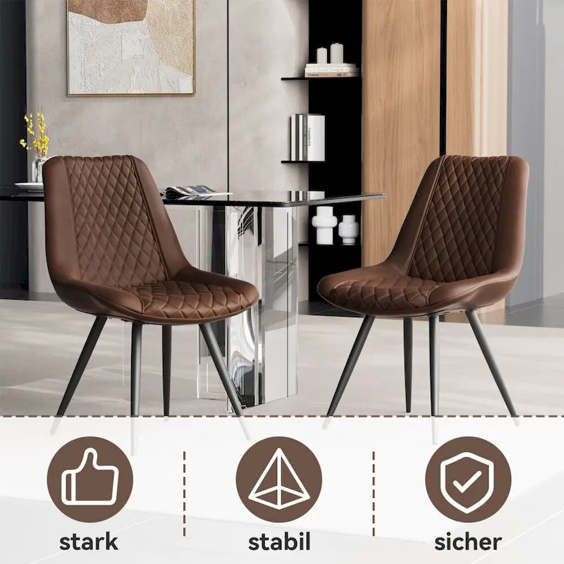 Set of 2 Leather Dining Chairs with Metal Legs 17
