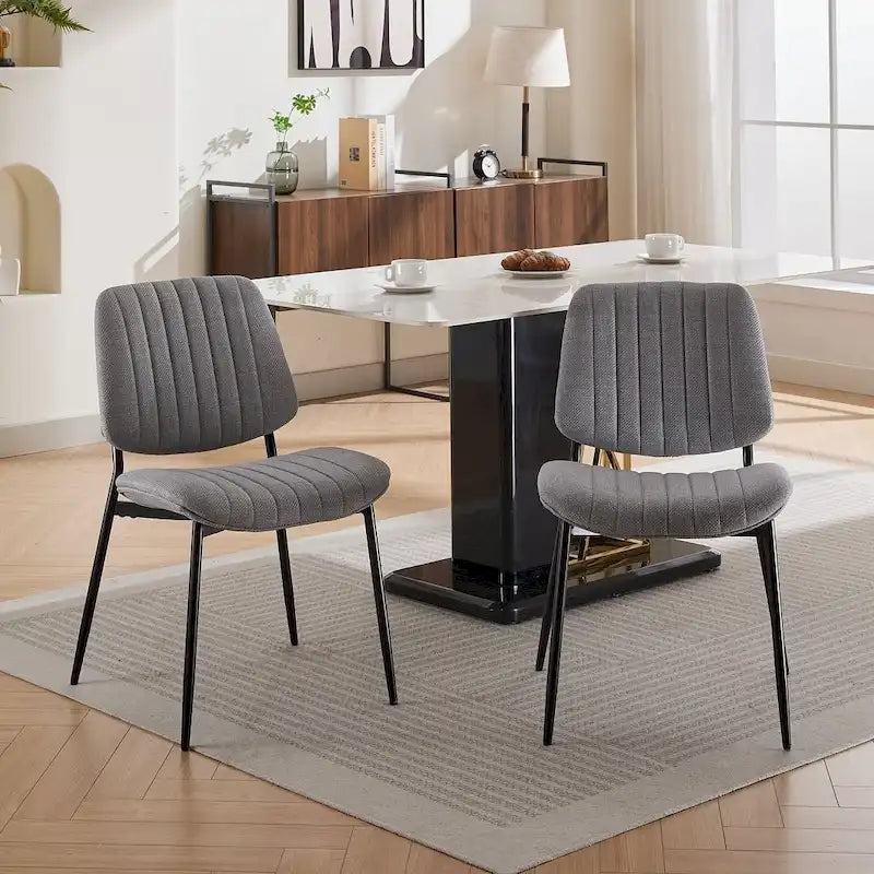 Set of 2 Retro Linen Dining Chairs with Bentwood Backs and Metal Legs 34
