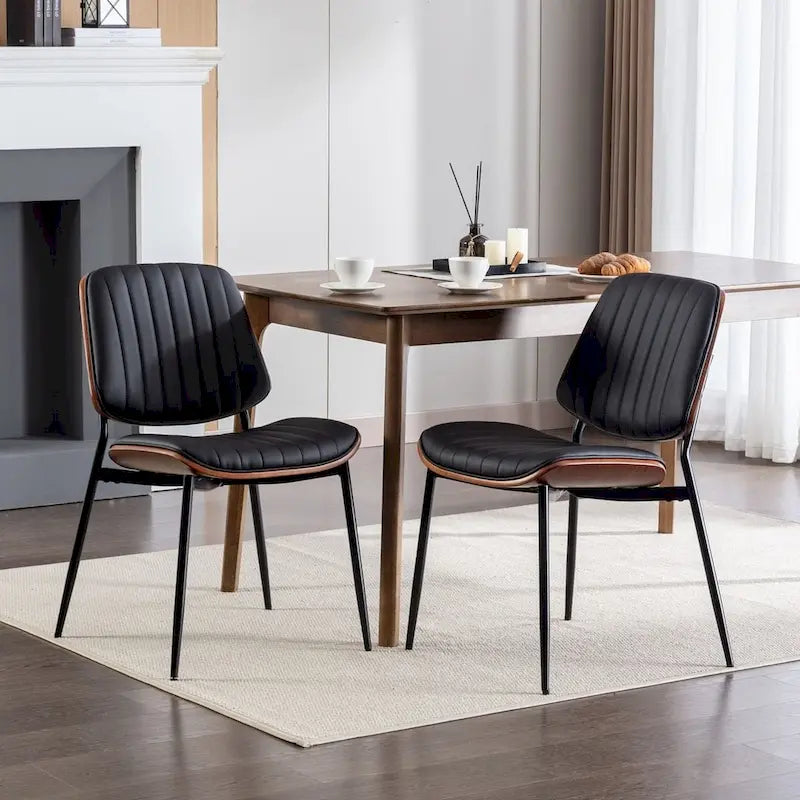 Set of 2 Retro Linen Dining Chairs with Bentwood Backs and Metal Legs 35