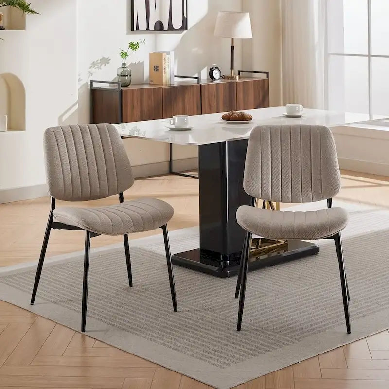 Set of 2 Retro Linen Dining Chairs with Bentwood Backs and Metal Legs 36