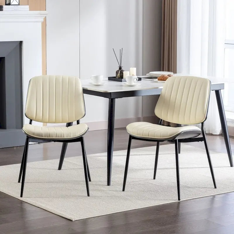 Set of 2 Retro Linen Dining Chairs with Bentwood Backs and Metal Legs 37