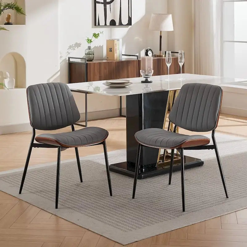 Set of 2 Retro Linen Dining Chairs with Bentwood Backs and Metal Legs 39
