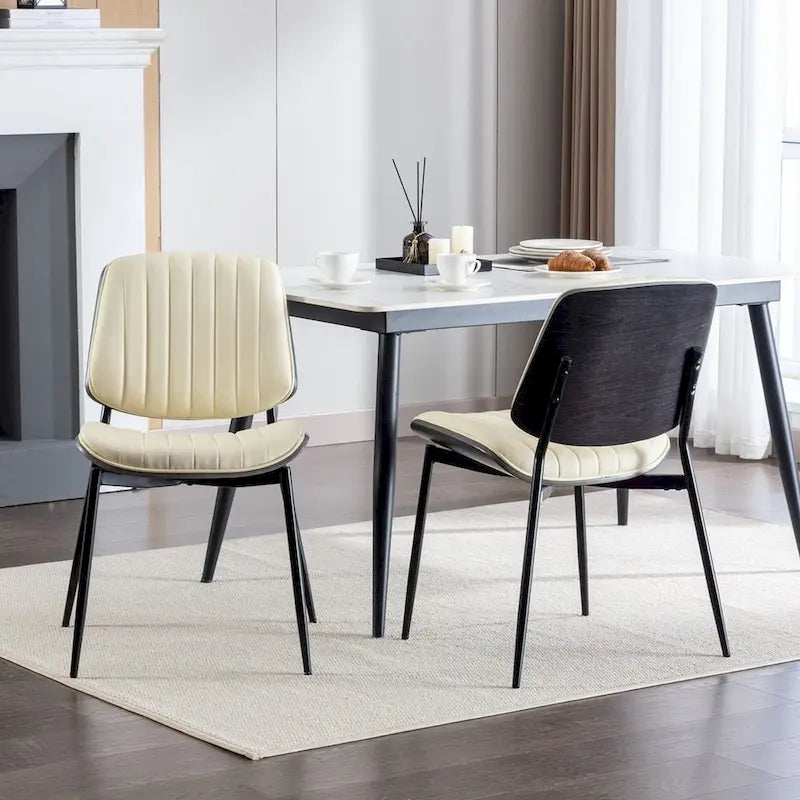 Set of 2 Retro Linen Dining Chairs with Bentwood Backs and Metal Legs 2