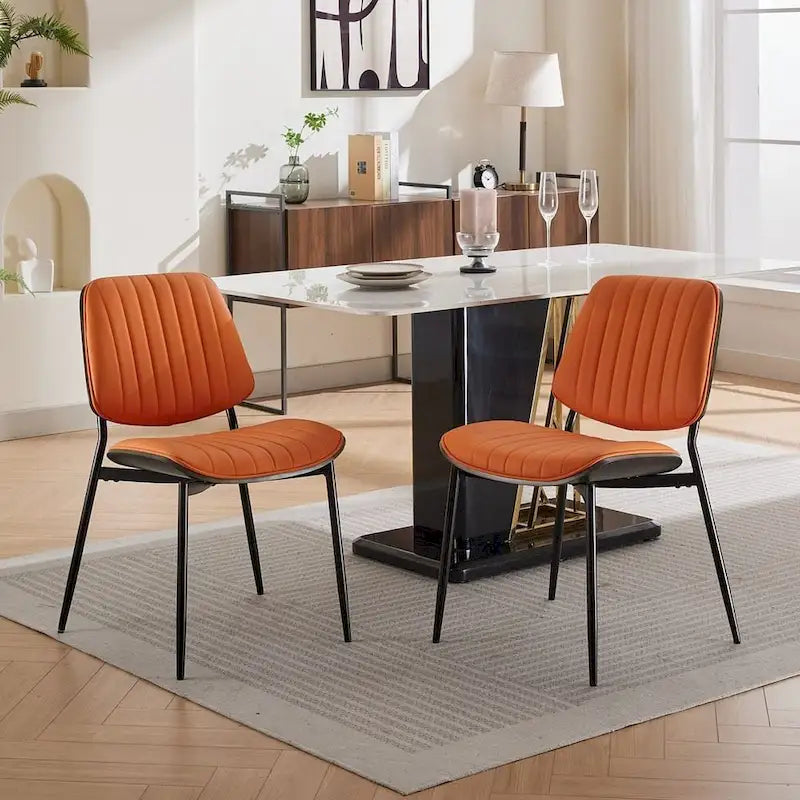 Set of 2 Retro Linen Dining Chairs with Bentwood Backs and Metal Legs 3