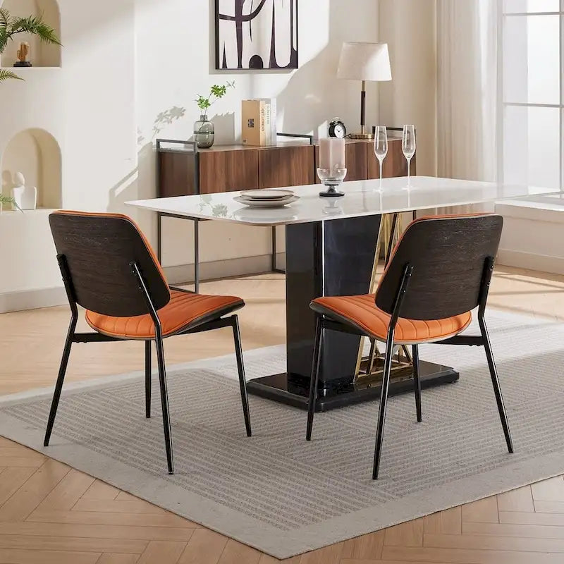 Set of 2 Retro Linen Dining Chairs with Bentwood Backs and Metal Legs 4