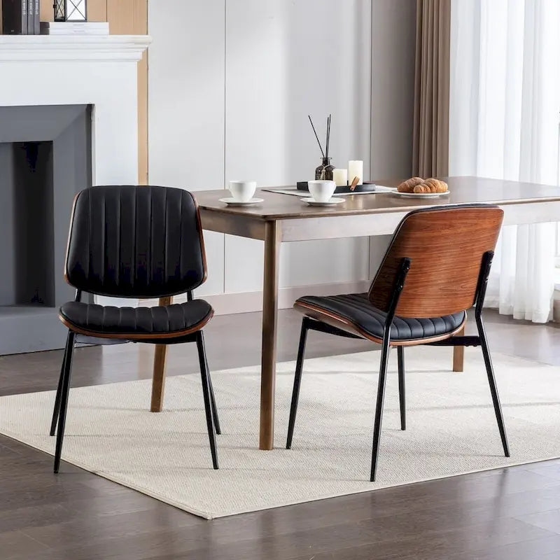 Set of 2 Retro Linen Dining Chairs with Bentwood Backs and Metal Legs 5