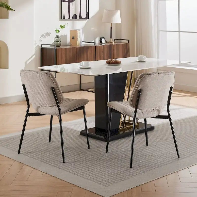 Set of 2 Retro Linen Dining Chairs with Bentwood Backs and Metal Legs 6