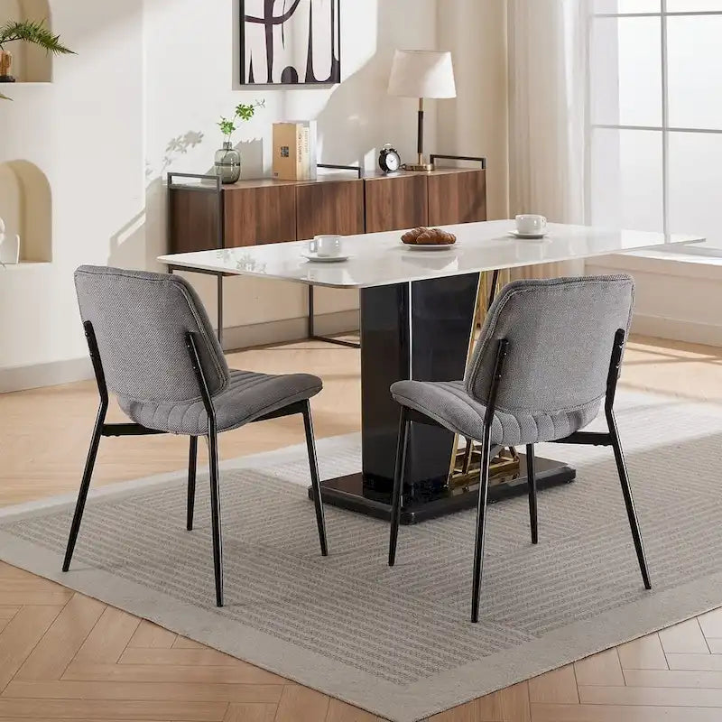 Set of 2 Retro Linen Dining Chairs with Bentwood Backs and Metal Legs 8