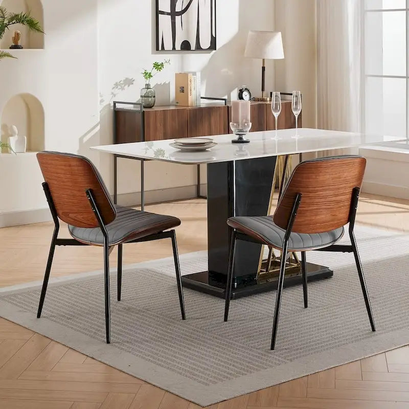 Set of 2 Retro Linen Dining Chairs with Bentwood Backs and Metal Legs 10