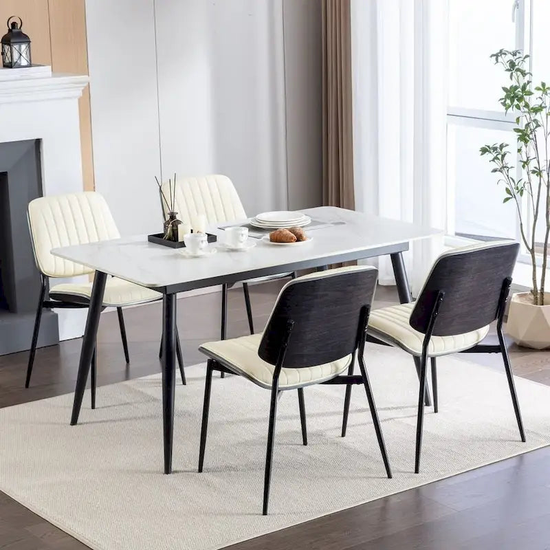 Set of 2 Retro Linen Dining Chairs with Bentwood Backs and Metal Legs 12