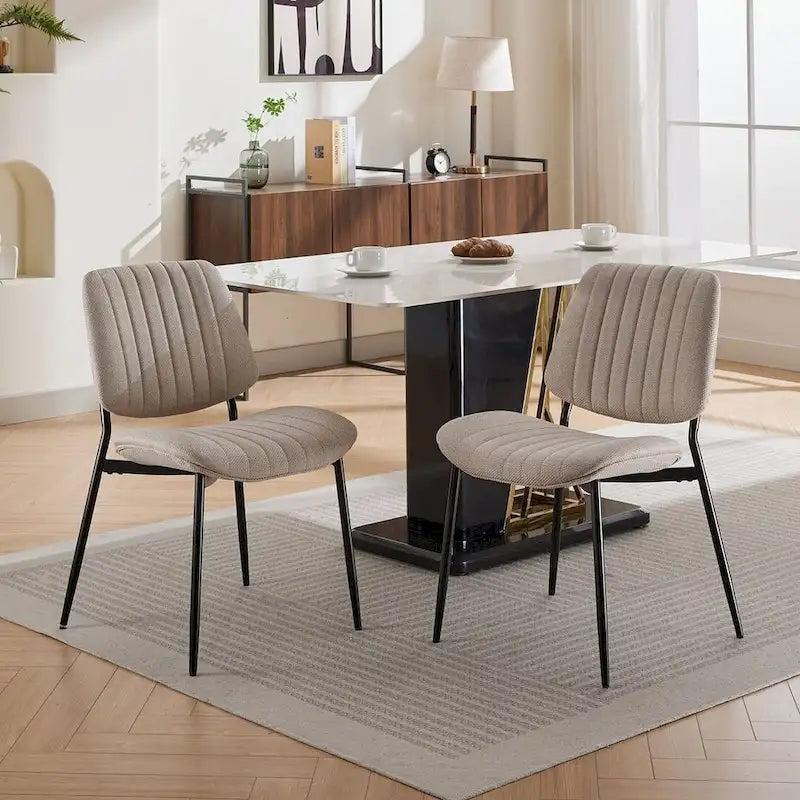 Set of 2 Retro Linen Dining Chairs with Bentwood Backs and Metal Legs 24
