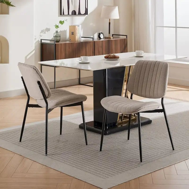 Set of 2 Retro Linen Dining Chairs with Bentwood Backs and Metal Legs 26