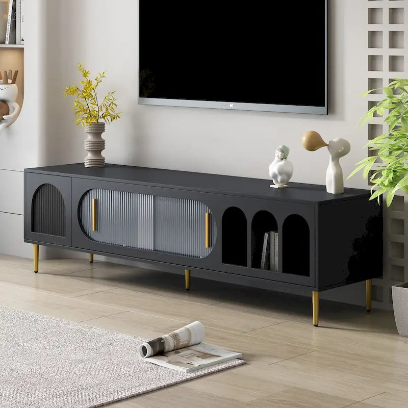 Contemporary TV Stand for 70-Inch and Larger TVs, Entertainment Center Media Console with 3 Shelves and 2 Cabinets 9