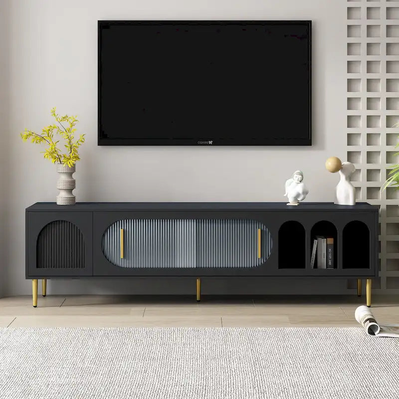 Contemporary TV Stand for 70-Inch and Larger TVs, Entertainment Center Media Console with 3 Shelves and 2 Cabinets 2